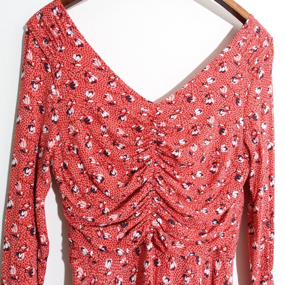 Boden Georgia Floral Midi Dress Jersey Faux Wrap Ruched Red Surplice V-Neck 8L - Picture 9 of 15